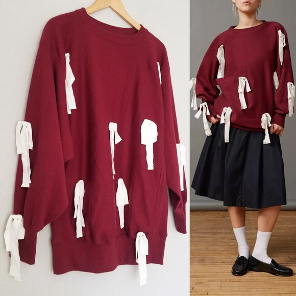 Urban Outfitters BDG Kimchi Blue Jasmine Oversized Bow Sweatshirt Burgundy S $99 - Picture 4 of 16